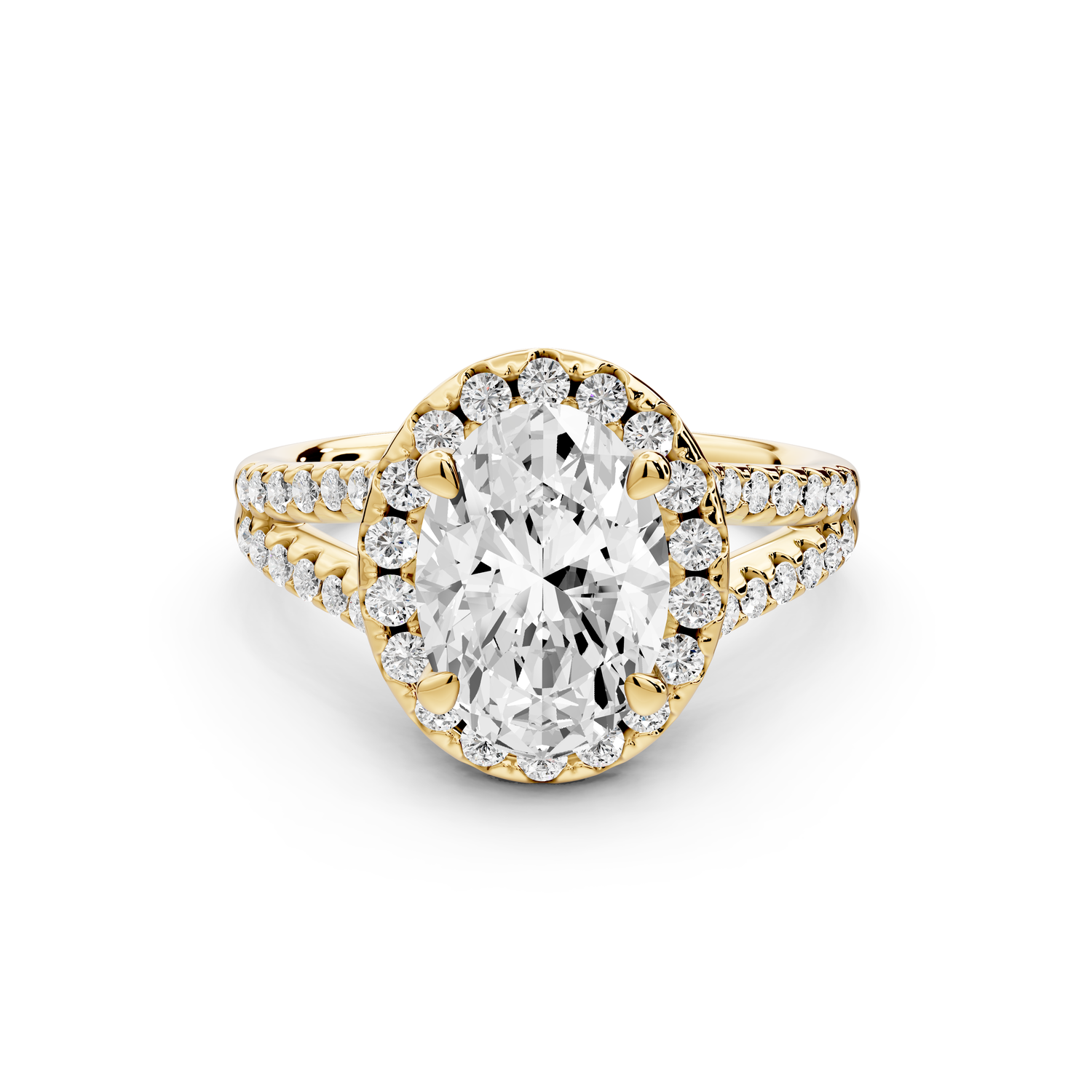 Gabrielle - 2ct 14k yellow gold oval Diamond Graduated Halo Pavé Split Shank Engagement Ring