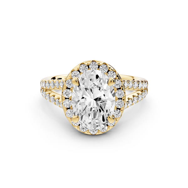 Gabrielle - 2ct 14k yellow gold oval Diamond Graduated Halo Pavé Split Shank Engagement Ring