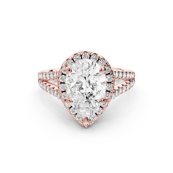 Gabrielle - 2ct 14k rose gold pear Diamond Graduated Halo Pavé Split Shank Engagement Ring