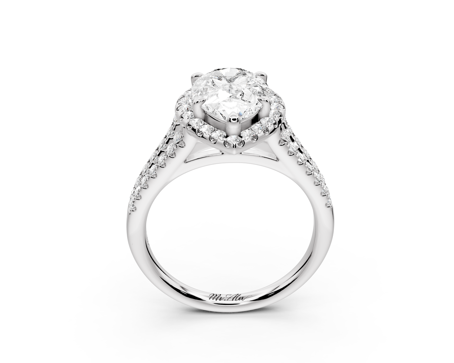 Gabrielle - 2ct 14k white gold pear Diamond Graduated Halo Pavé Split Shank Engagement Ring