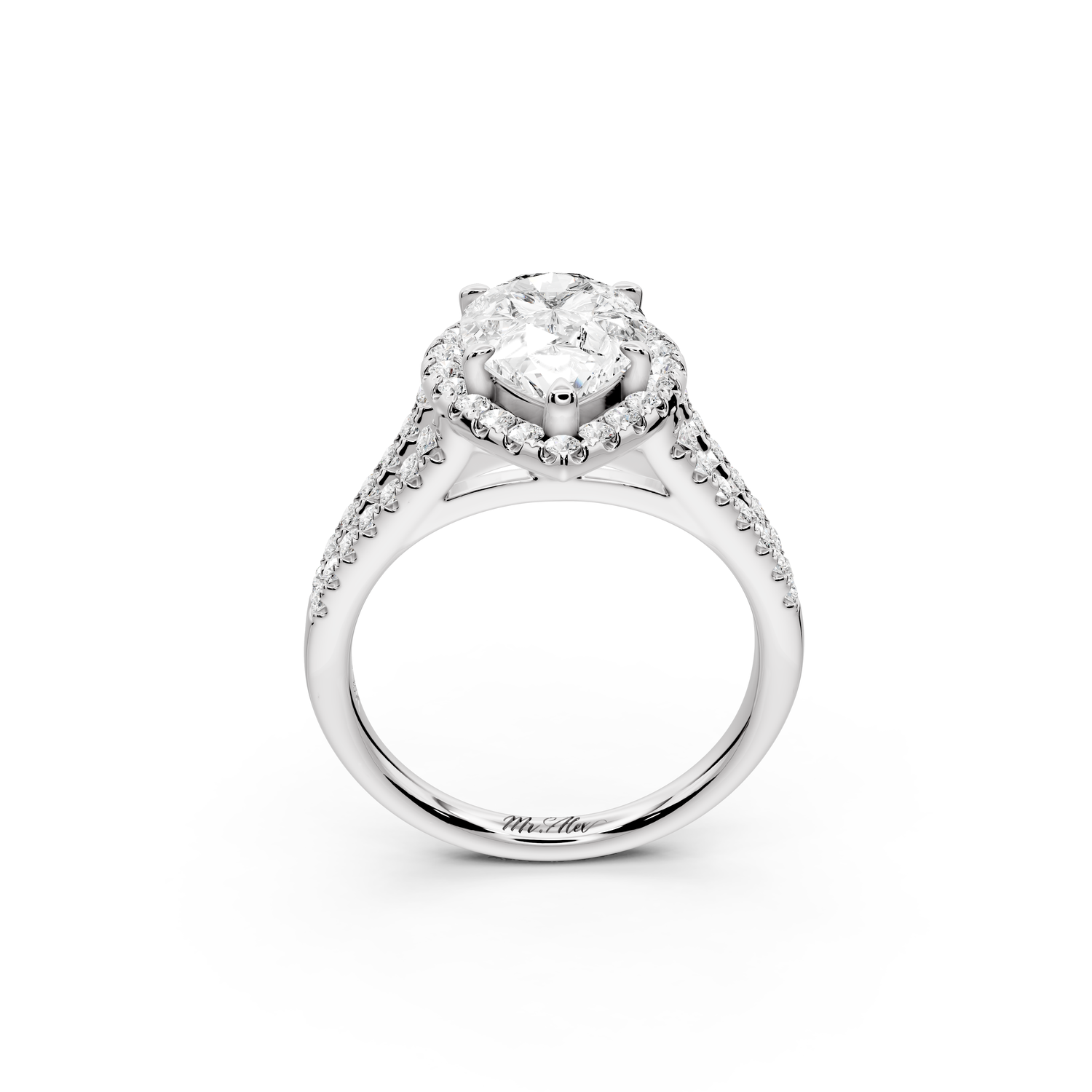 Gabrielle - 2ct 14k white gold pear Diamond Graduated Halo Pavé Split Shank Engagement Ring