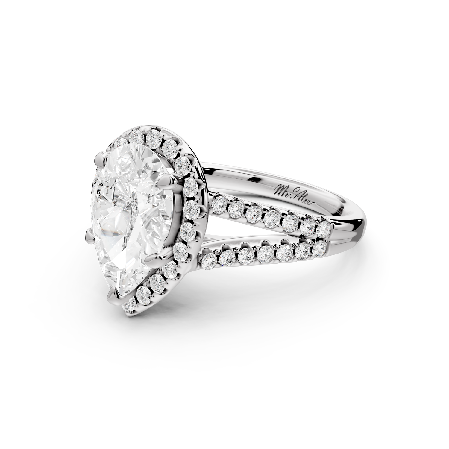 Gabrielle - 2ct 14k white gold pear Diamond Graduated Halo Pavé Split Shank Engagement Ring
