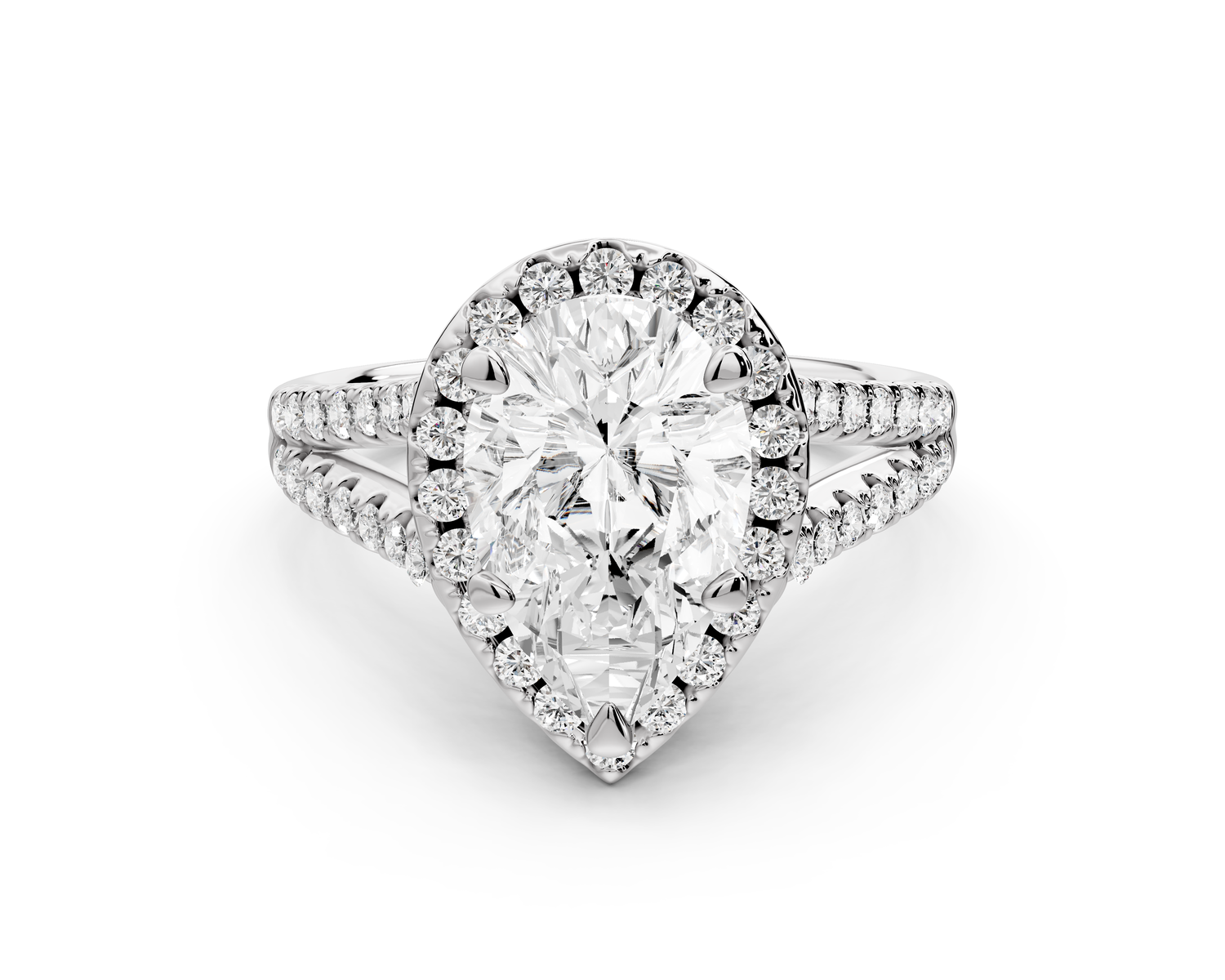 Gabrielle - 2ct 14k white gold pear Diamond Graduated Halo Pavé Split Shank Engagement Ring