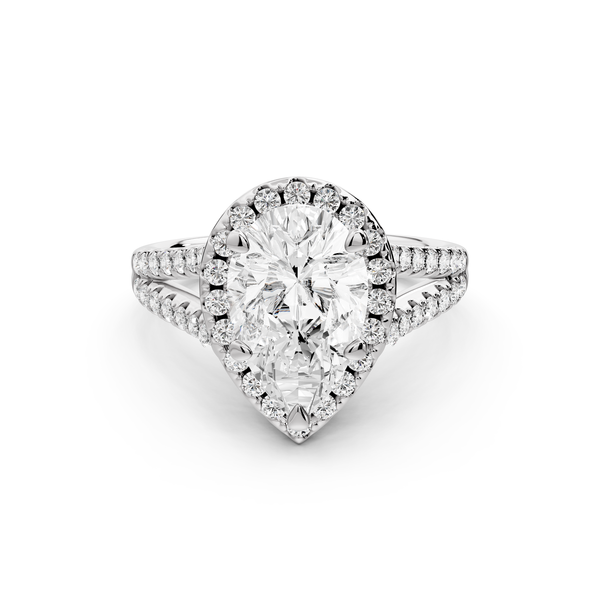 Gabrielle - 2ct 14k white gold pear Diamond Graduated Halo Pavé Split Shank Engagement Ring