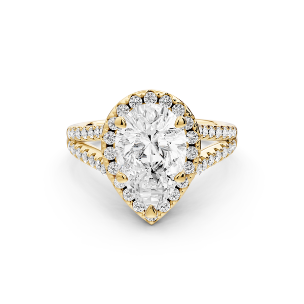 Gabrielle - 2ct 14k yellow gold pear Diamond Graduated Halo Pavé Split Shank Engagement Ring