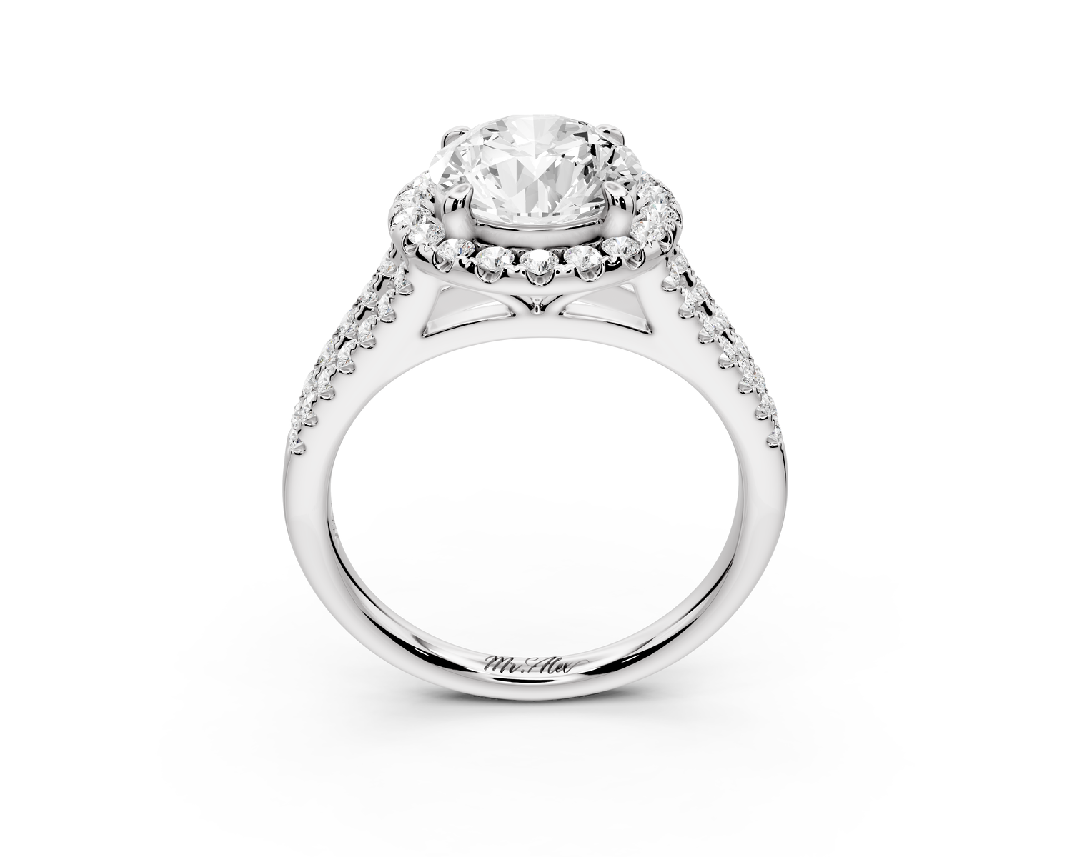 Gabrielle - 2ct 14k white gold round Diamond Graduated Halo Pavé Split Shank Engagement Ring