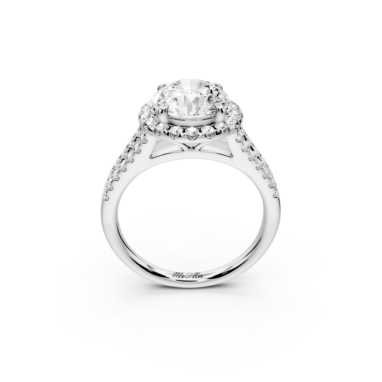 Gabrielle - 2ct 14k white gold round Diamond Graduated Halo Pavé Split Shank Engagement Ring