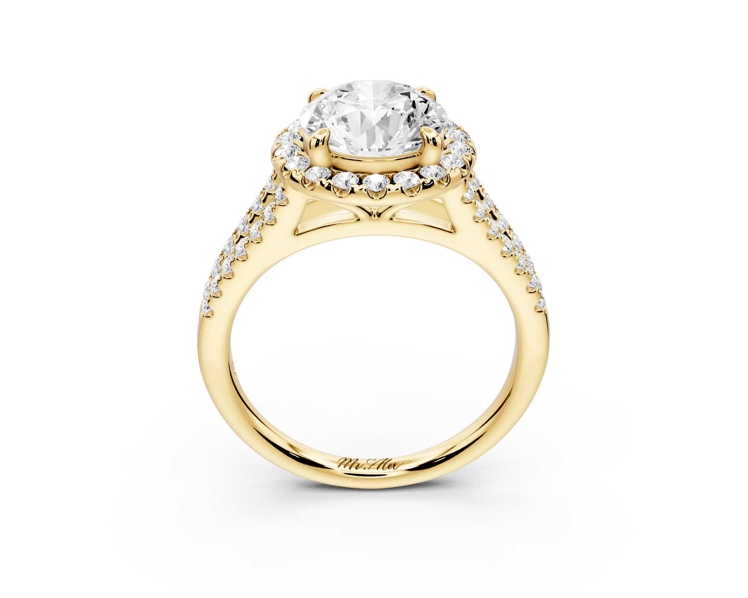 Gabrielle - 2ct 14k yellow gold round Diamond Graduated Halo Pavé Split Shank Engagement Ring