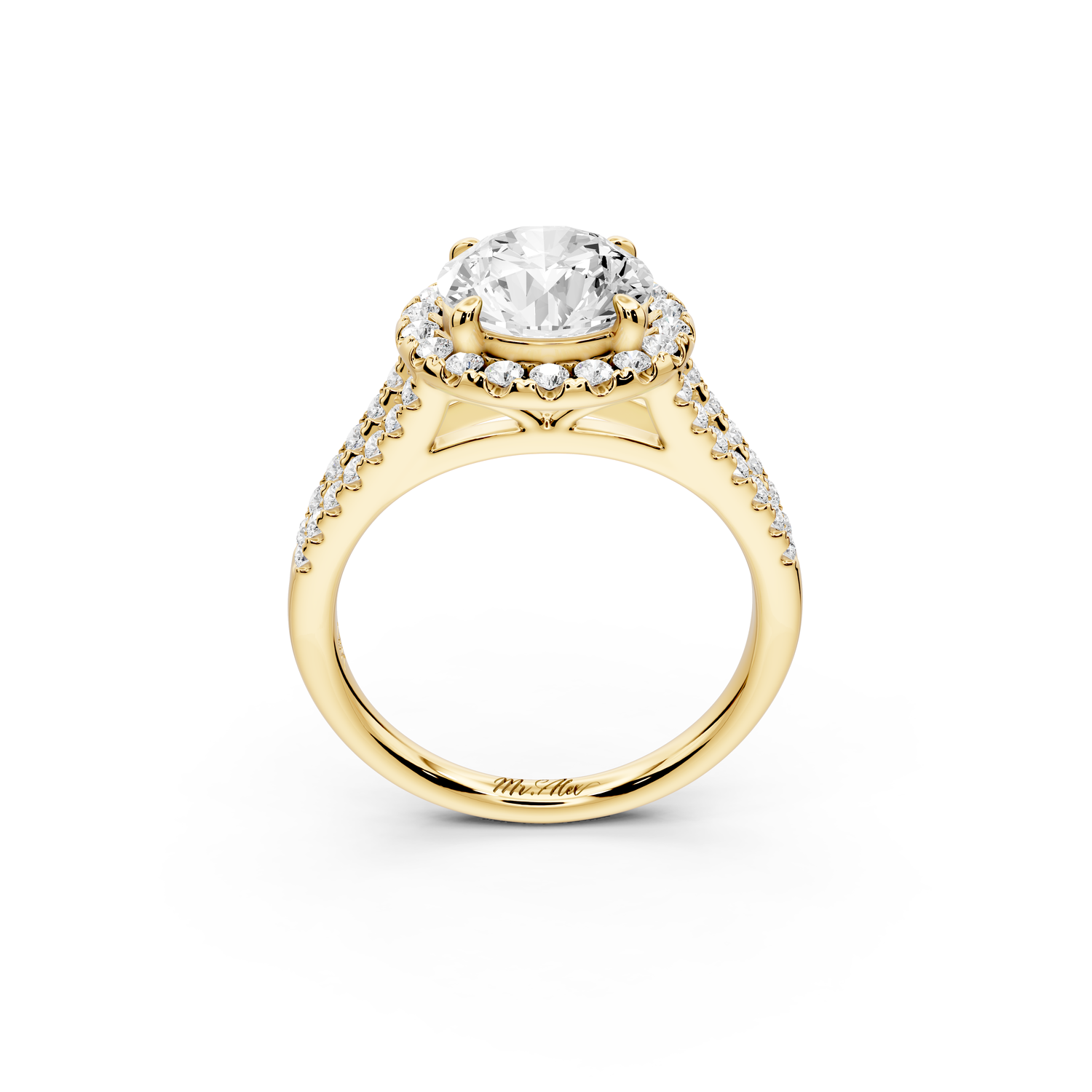 Gabrielle - 2ct 14k yellow gold round Diamond Graduated Halo Pavé Split Shank Engagement Ring