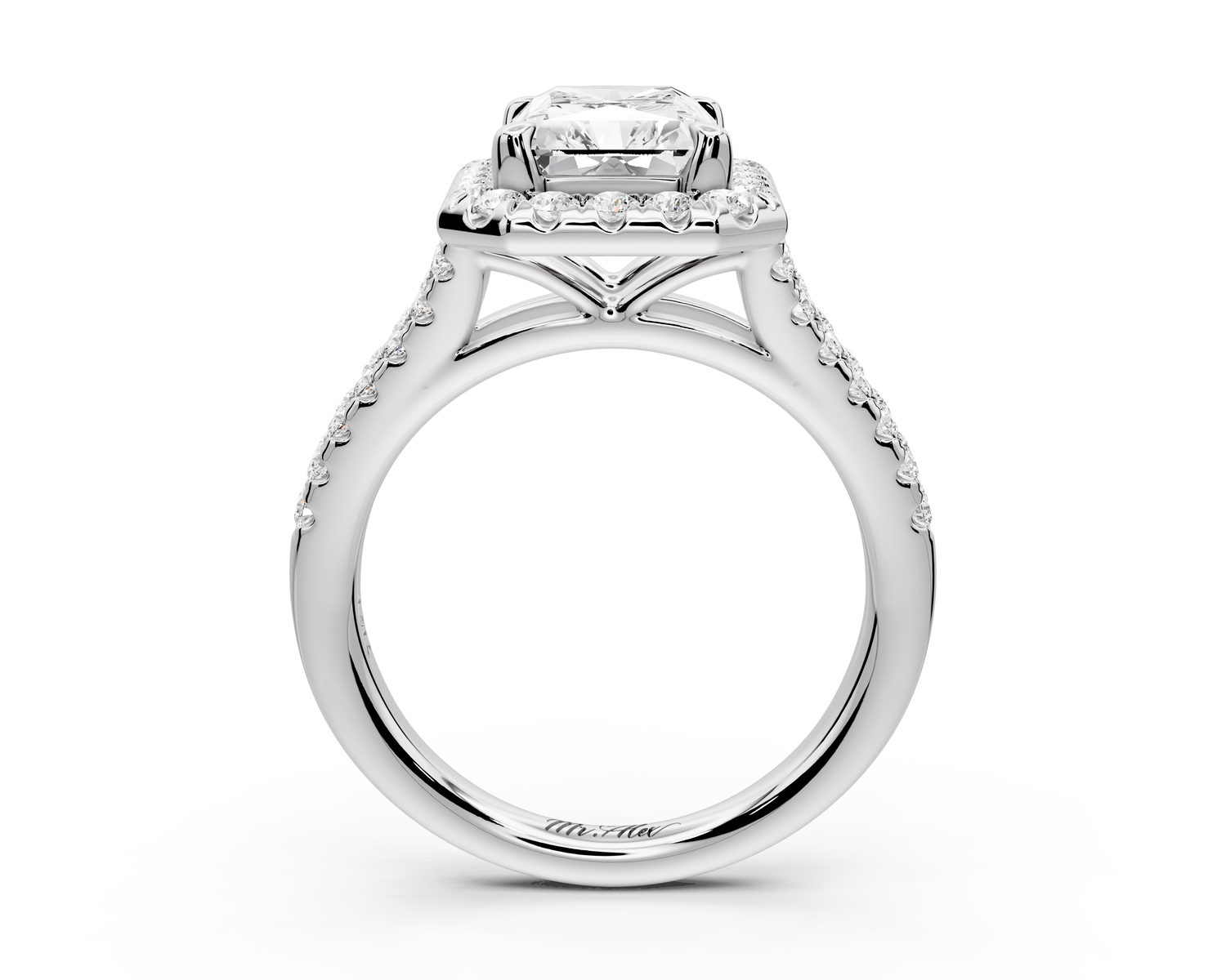 Gabrielle - 3ct 14k white gold emerald Diamond Graduated Halo Pavé Split Shank Engagement Ring