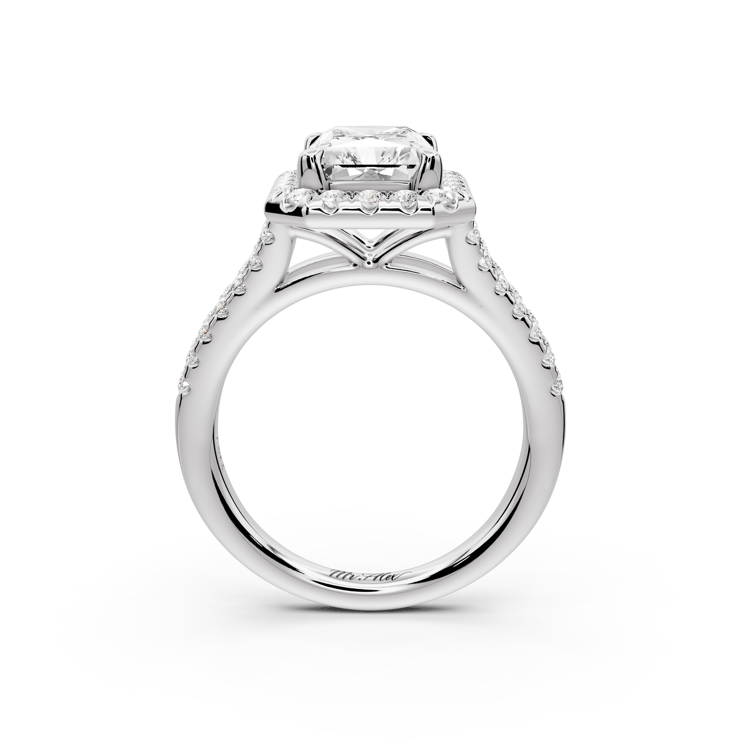 Gabrielle - 3ct 14k white gold emerald Diamond Graduated Halo Pavé Split Shank Engagement Ring