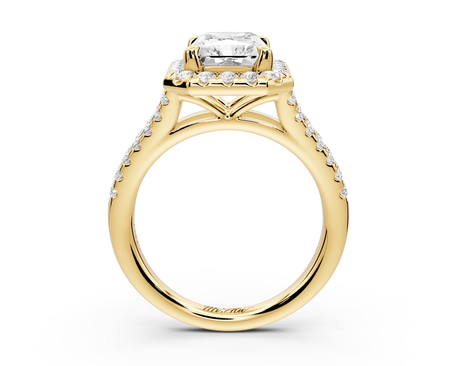 Gabrielle - 3ct 14k yellow gold emerald Diamond Graduated Halo Pavé Split Shank Engagement Ring