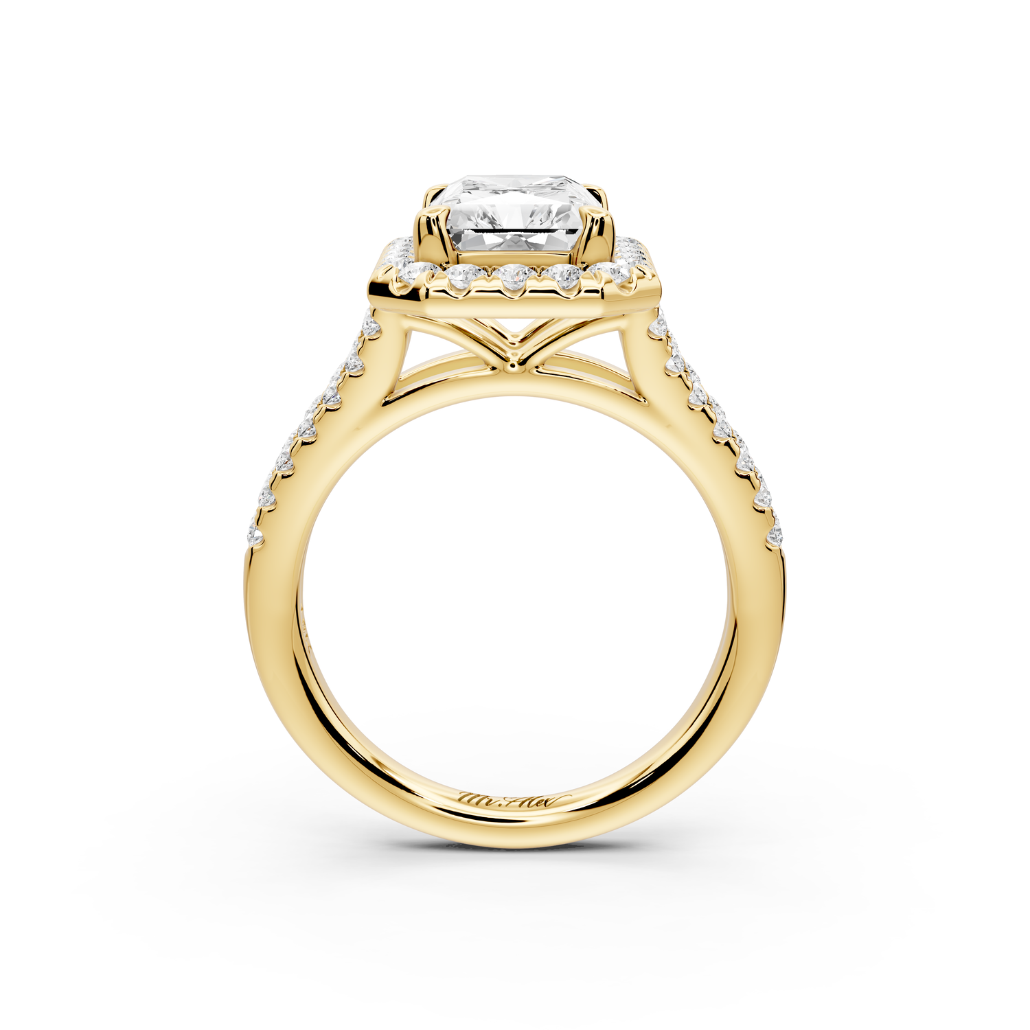 Gabrielle - 3ct 14k yellow gold emerald Diamond Graduated Halo Pavé Split Shank Engagement Ring