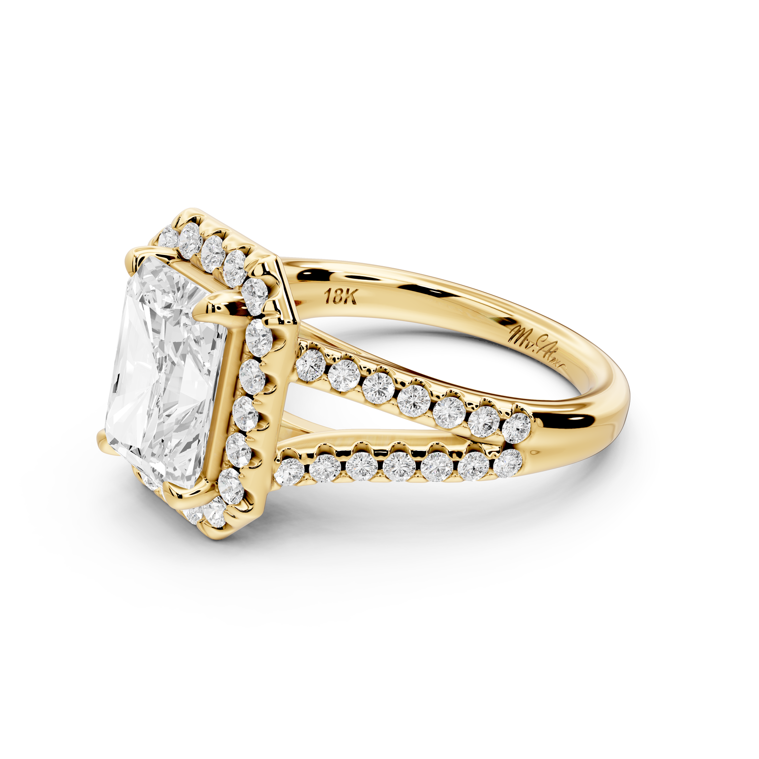 Gabrielle - 3ct 14k yellow gold emerald Diamond Graduated Halo Pavé Split Shank Engagement Ring