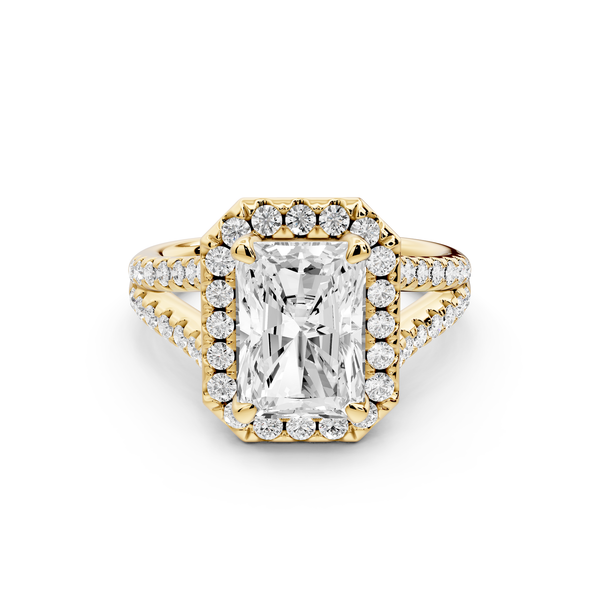 Gabrielle - 3ct 14k yellow gold emerald Diamond Graduated Halo Pavé Split Shank Engagement Ring