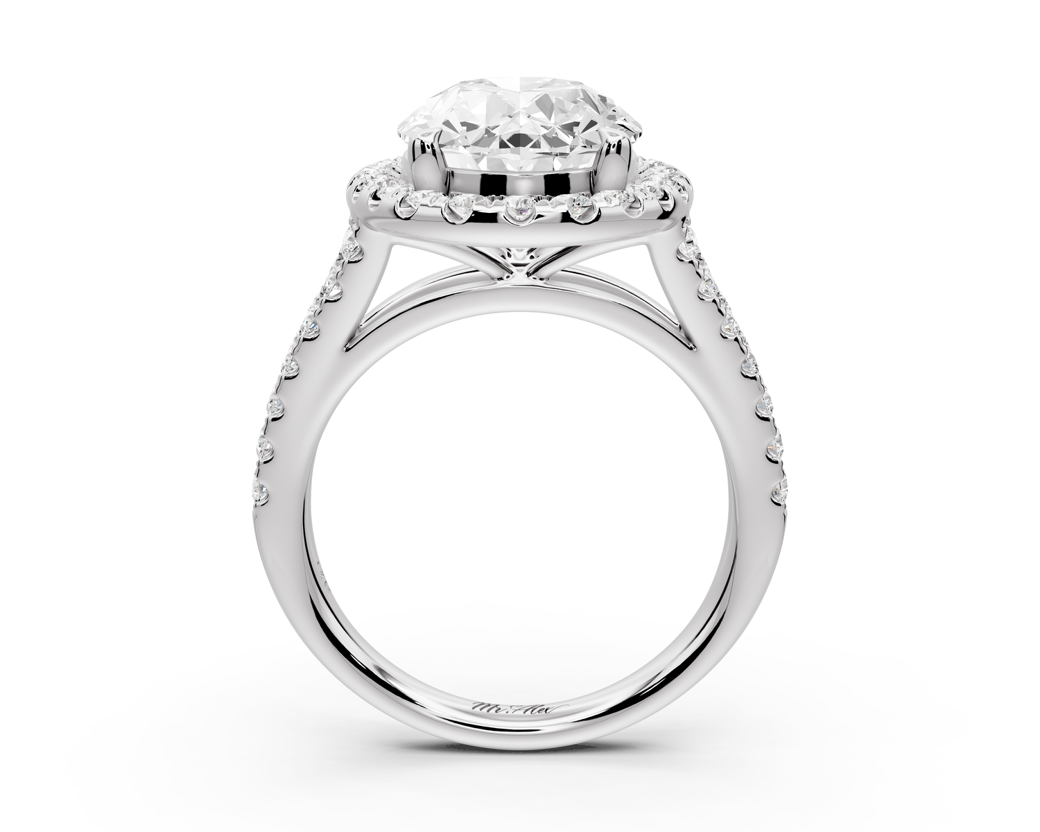 Gabrielle - 3ct 14k white gold oval Diamond Graduated Halo Pavé Split Shank Engagement Ring
