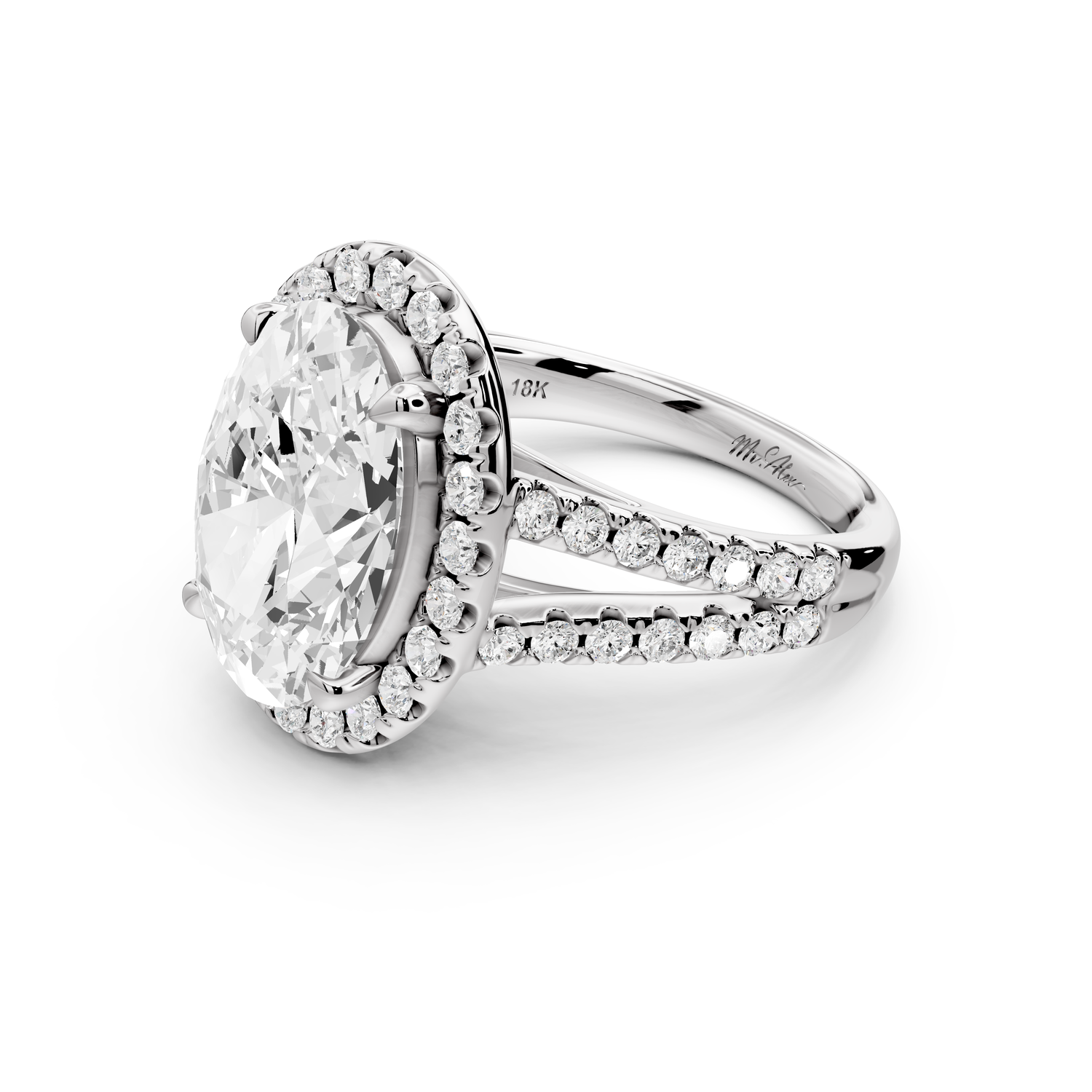 Gabrielle - 3ct 14k white gold oval Diamond Graduated Halo Pavé Split Shank Engagement Ring