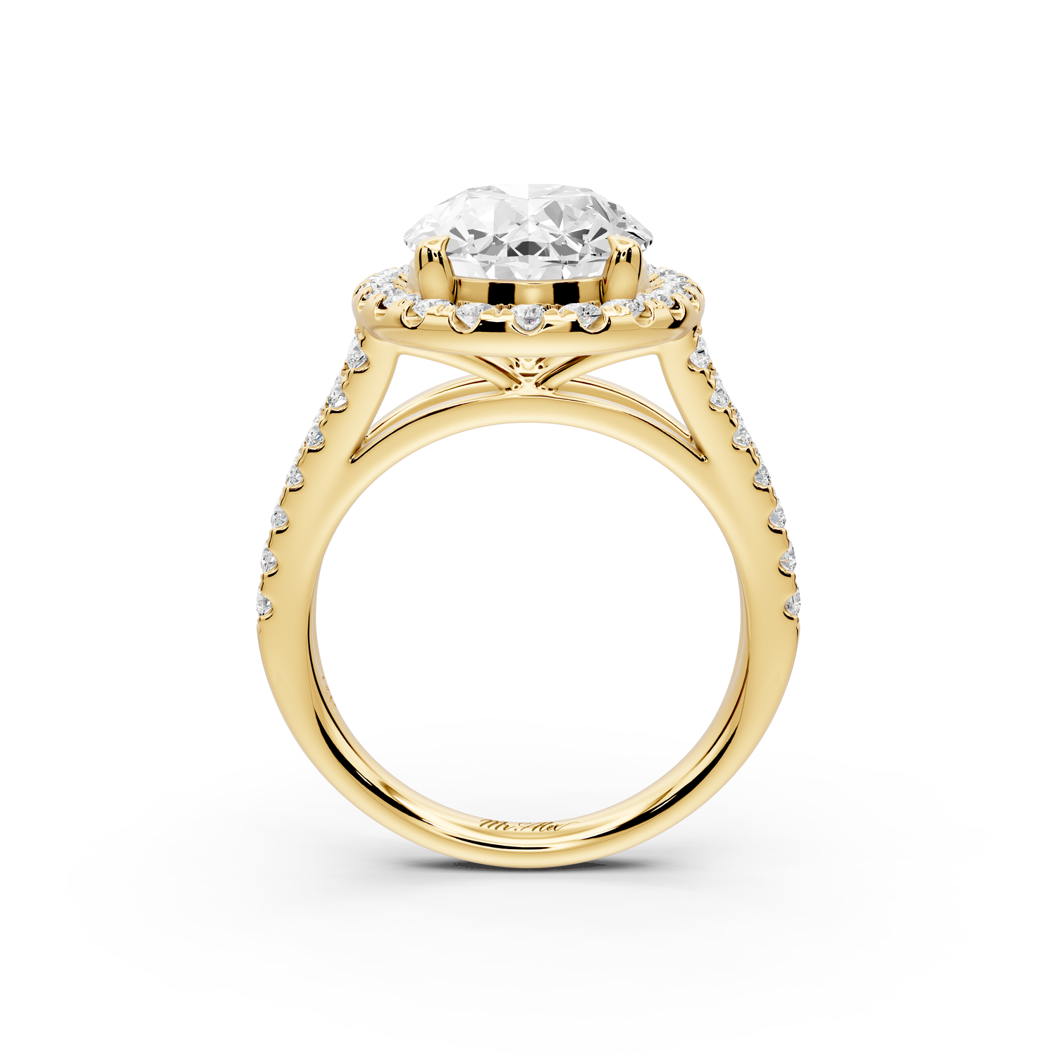 Gabrielle - 3ct 14k yellow gold oval Diamond Graduated Halo Pavé Split Shank Engagement Ring