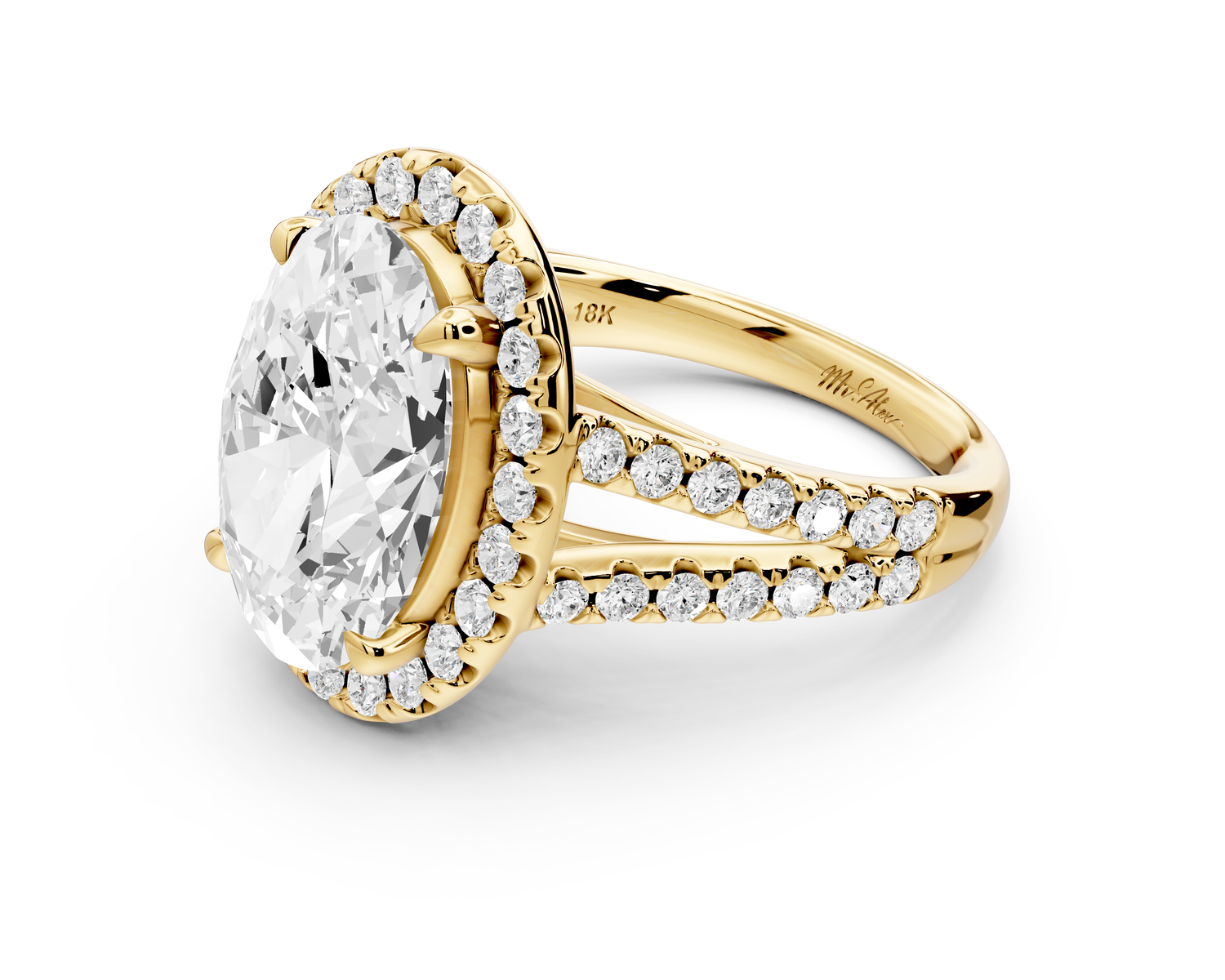 Gabrielle - 3ct 14k yellow gold oval Diamond Graduated Halo Pavé Split Shank Engagement Ring