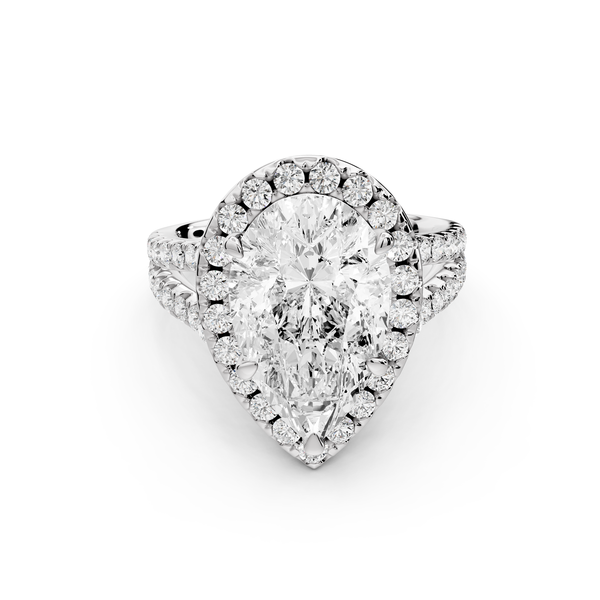 Gabrielle - 3ct 14k white gold pear Diamond Graduated Halo Pavé Split Shank Engagement Ring