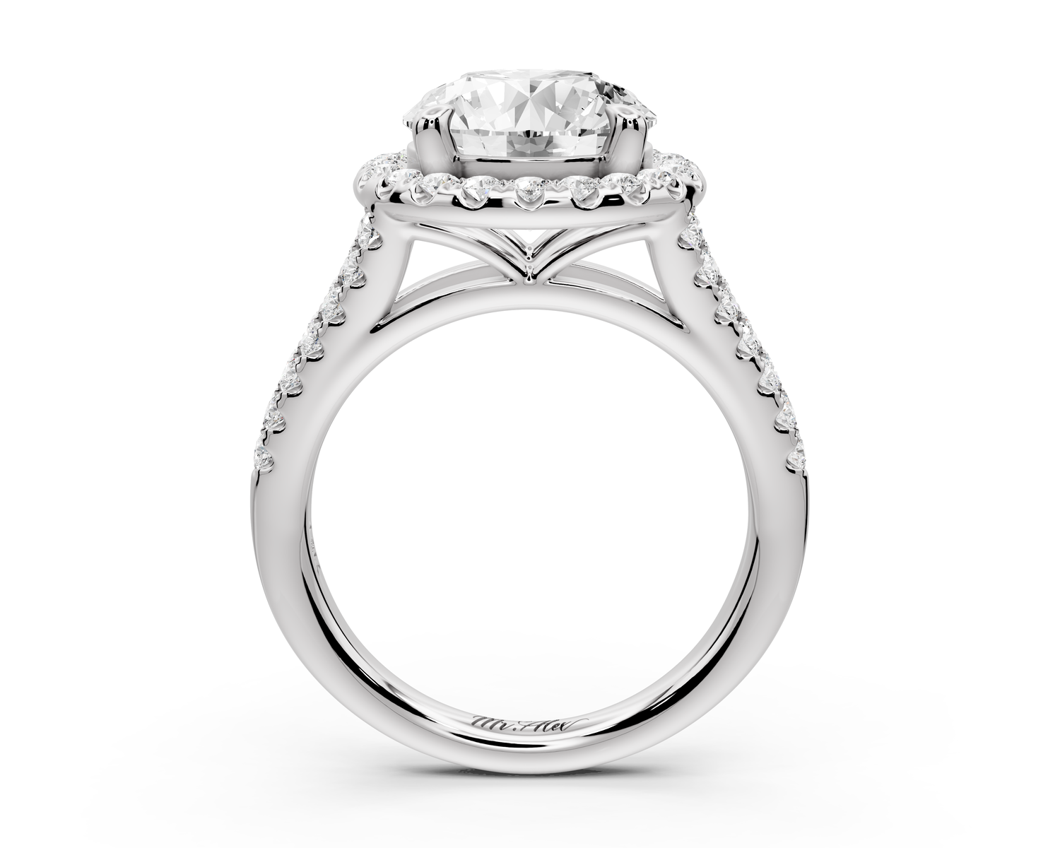 Gabrielle - 3ct 14k white gold round Diamond Graduated Halo Pavé Split Shank Engagement Ring
