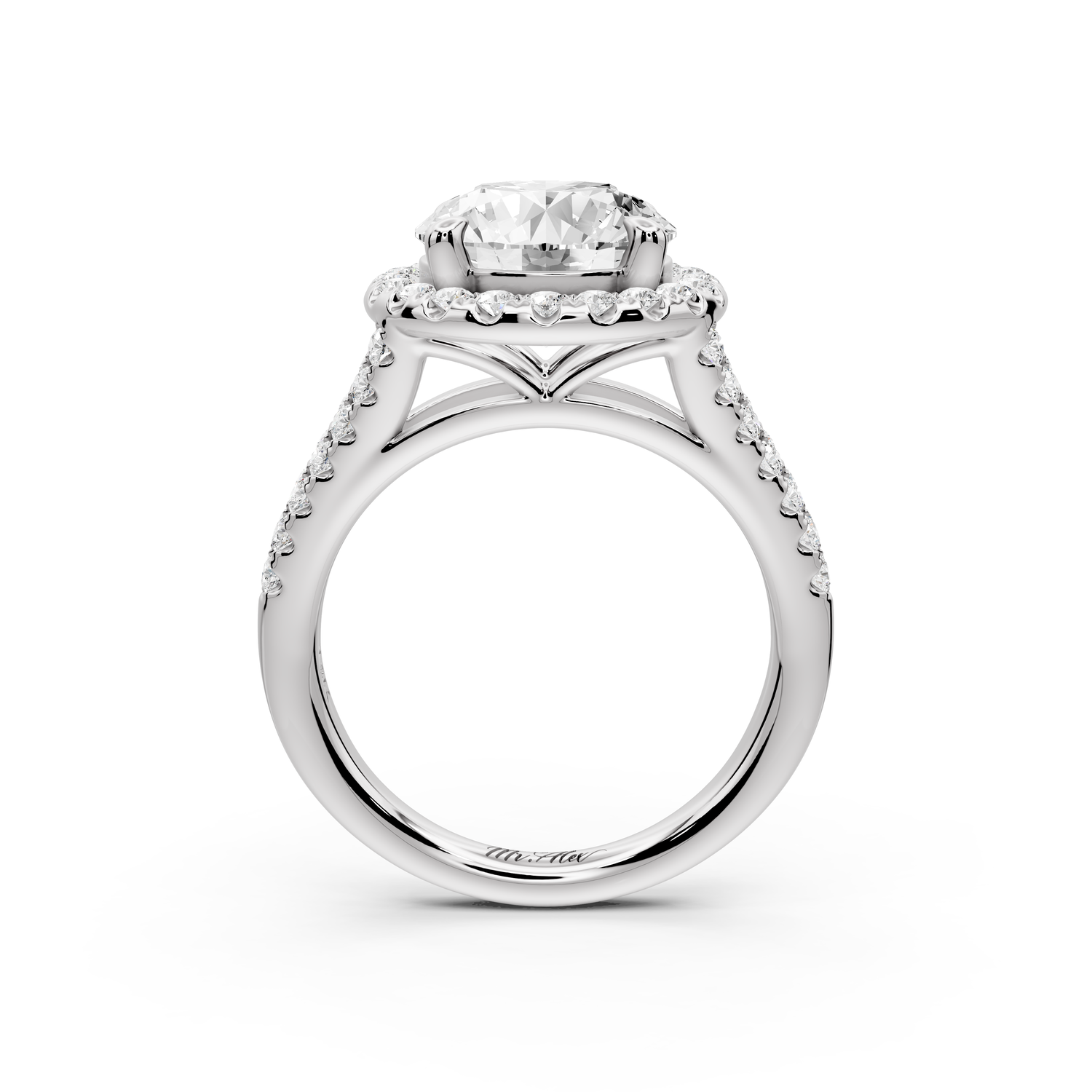 Gabrielle - 3ct 14k white gold round Diamond Graduated Halo Pavé Split Shank Engagement Ring