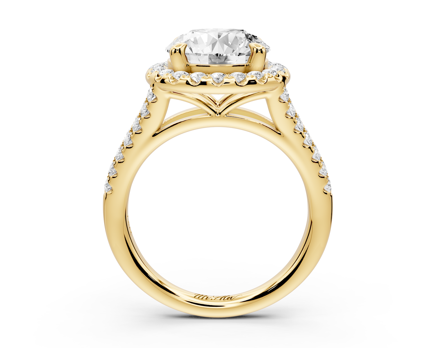 Gabrielle - 3ct 14k yellow gold round Diamond Graduated Halo Pavé Split Shank Engagement Ring