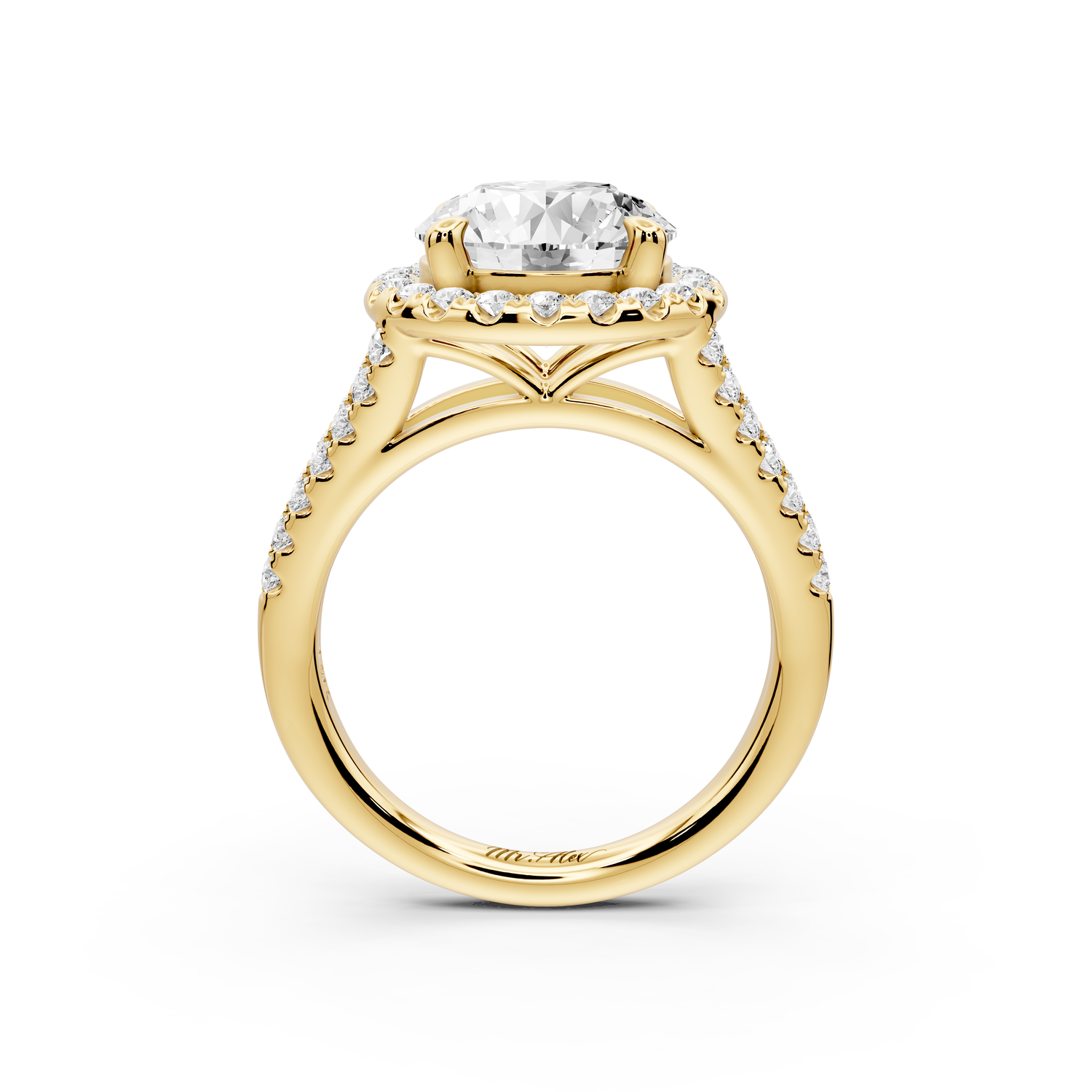 Gabrielle - 3ct 14k yellow gold round Diamond Graduated Halo Pavé Split Shank Engagement Ring