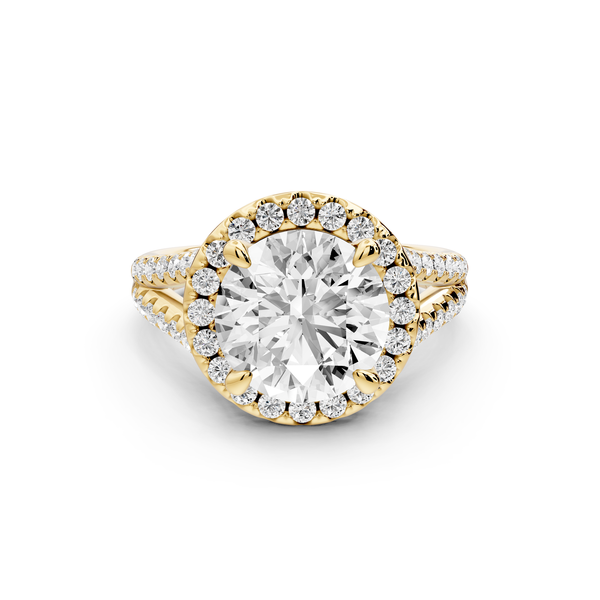 Gabrielle - 3ct 14k yellow gold round Diamond Graduated Halo Pavé Split Shank Engagement Ring