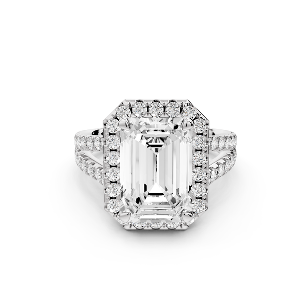 Gabrielle - 4ct 14k white gold emerald Diamond Graduated Halo Pavé Split Shank Engagement Ring