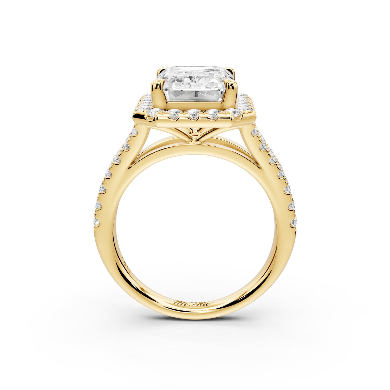 Gabrielle - 4ct 14k yellow gold emerald Diamond Graduated Halo Pavé Split Shank Engagement Ring