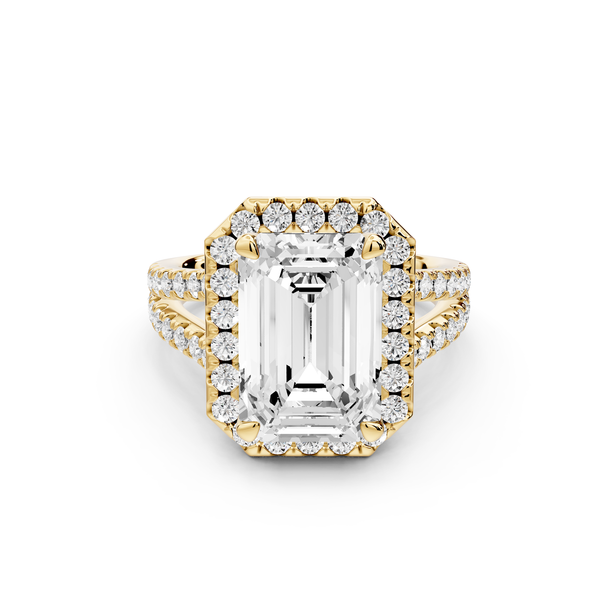 Gabrielle - 4ct 14k yellow gold emerald Diamond Graduated Halo Pavé Split Shank Engagement Ring