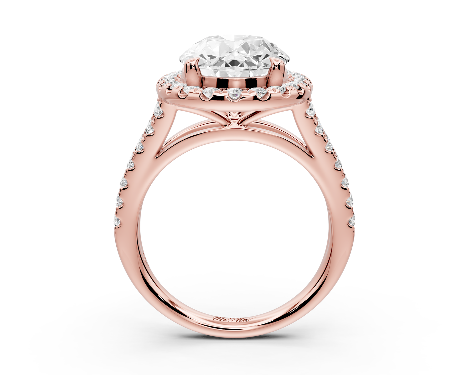 Gabrielle - 4ct 14k rose gold oval Diamond Graduated Halo Pavé Split Shank Engagement Ring