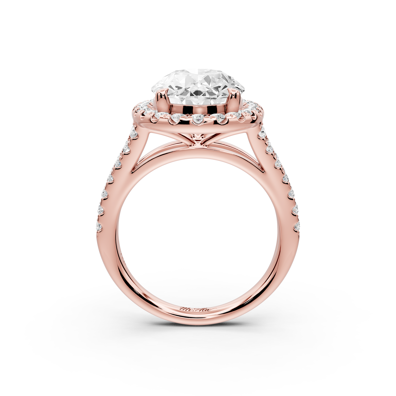 Gabrielle - 4ct 14k rose gold oval Diamond Graduated Halo Pavé Split Shank Engagement Ring