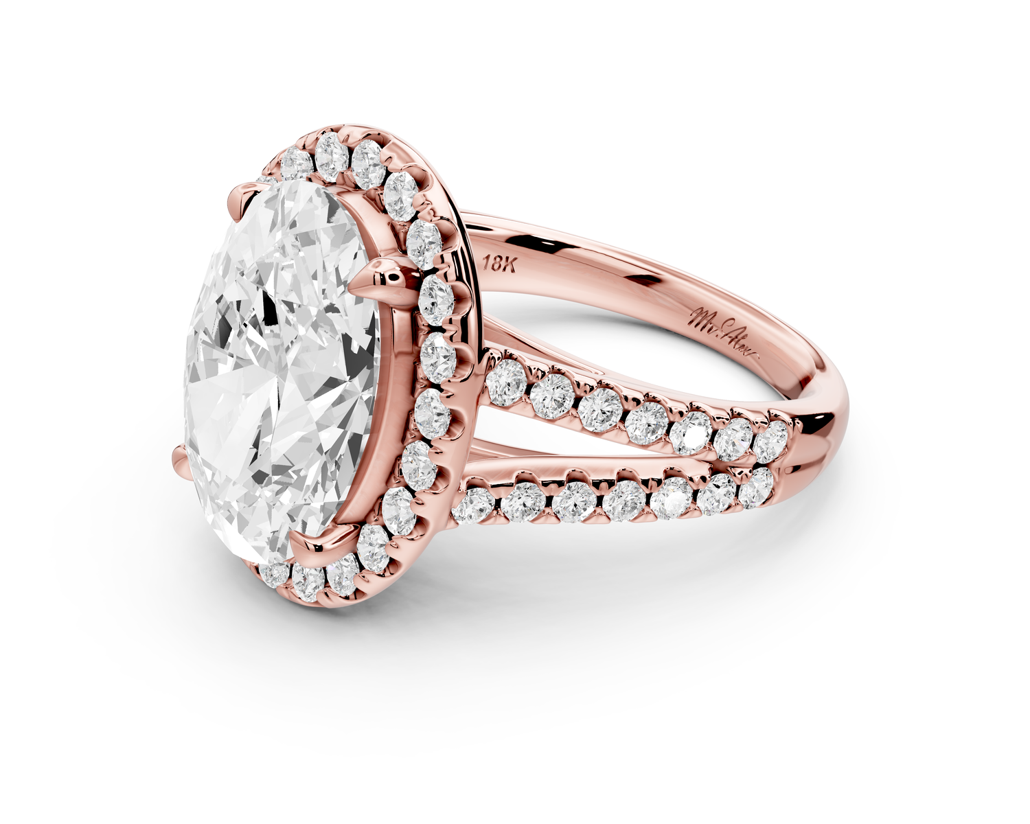 Gabrielle - 4ct 14k rose gold oval Diamond Graduated Halo Pavé Split Shank Engagement Ring