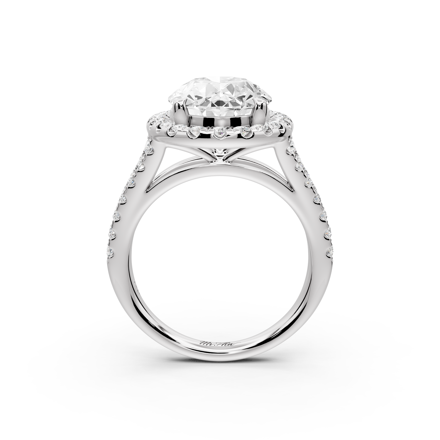 Gabrielle - 4ct 14k white gold oval Diamond Graduated Halo Pavé Split Shank Engagement Ring