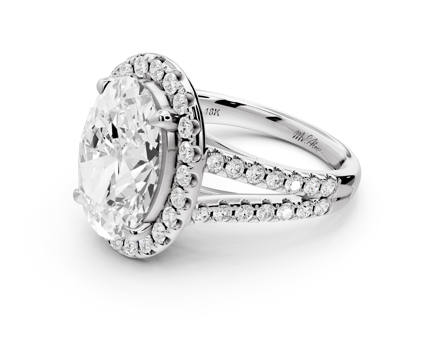 Gabrielle - 4ct 14k white gold oval Diamond Graduated Halo Pavé Split Shank Engagement Ring