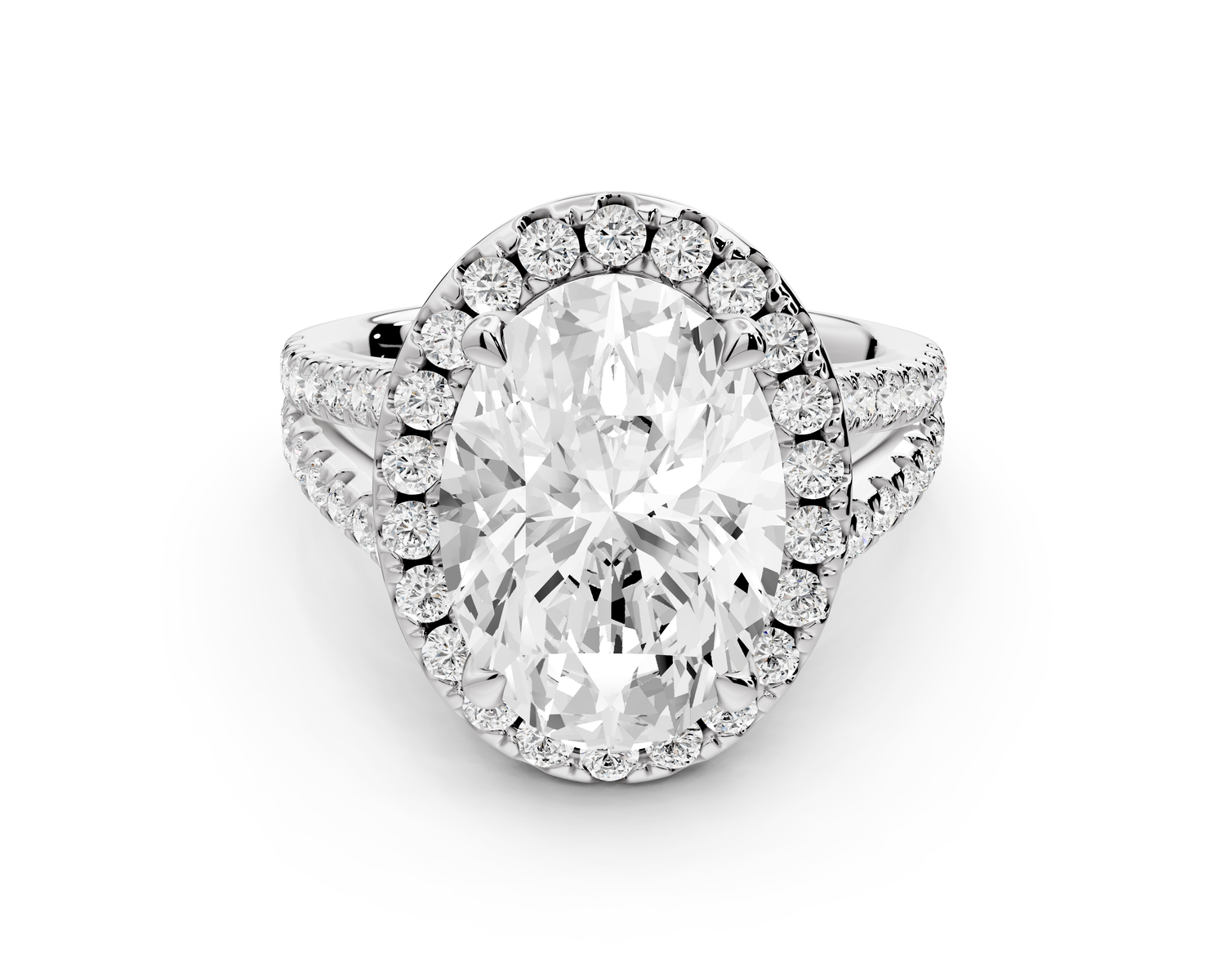 Gabrielle - 4ct 14k white gold oval Diamond Graduated Halo Pavé Split Shank Engagement Ring