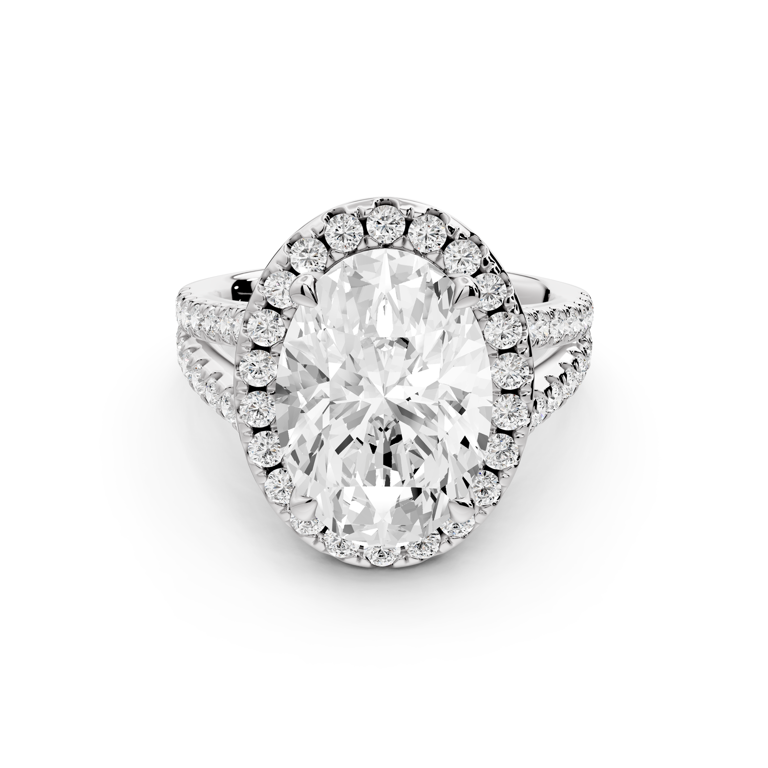 Gabrielle - 4ct 14k white gold oval Diamond Graduated Halo Pavé Split Shank Engagement Ring