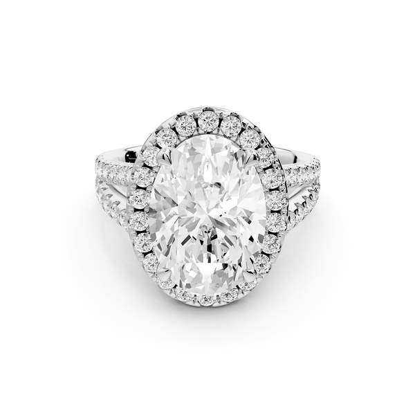 Gabrielle - 4ct 14k white gold oval Diamond Graduated Halo Pavé Split Shank Engagement Ring