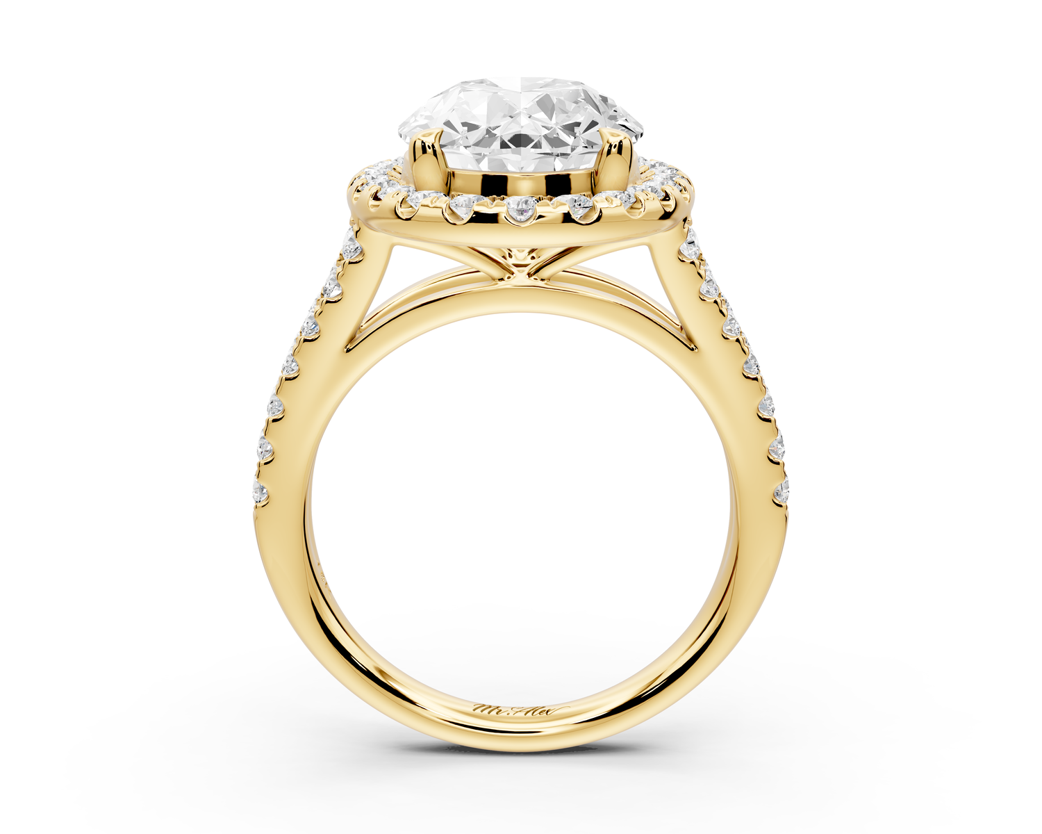 Gabrielle - 4ct 14k yellow gold oval Diamond Graduated Halo Pavé Split Shank Engagement Ring