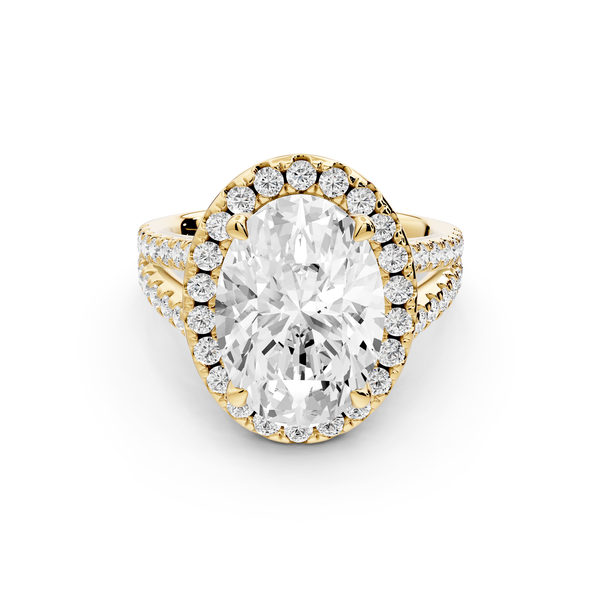 Gabrielle - 4ct 14k yellow gold oval Diamond Graduated Halo Pavé Split Shank Engagement Ring