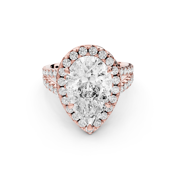 Gabrielle - 4ct 14k rose gold pear Diamond Graduated Halo Pavé Split Shank Engagement Ring
