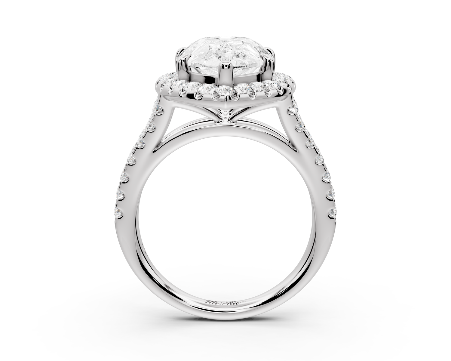 Gabrielle - 4ct 14k white gold pear Diamond Graduated Halo Pavé Split Shank Engagement Ring