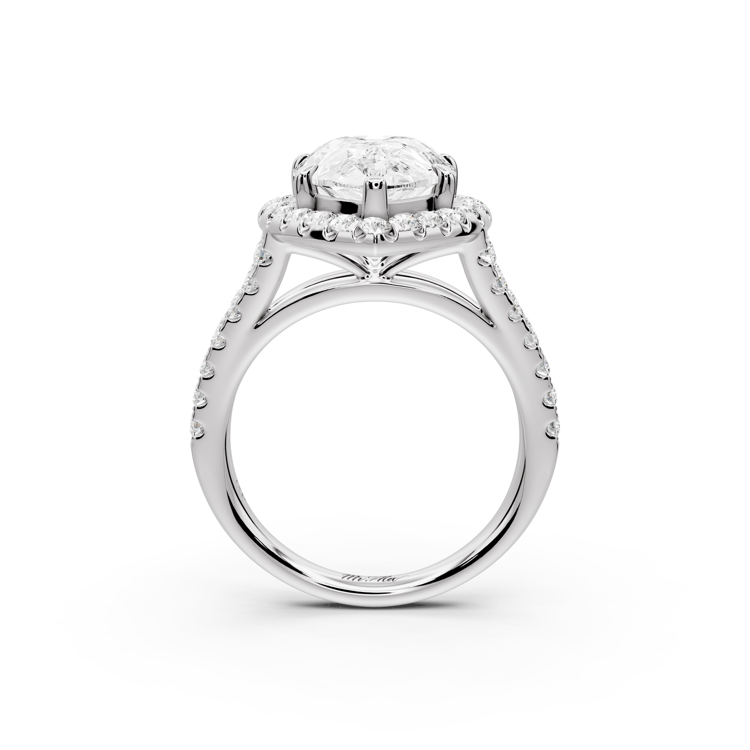 Gabrielle - 4ct 14k white gold pear Diamond Graduated Halo Pavé Split Shank Engagement Ring