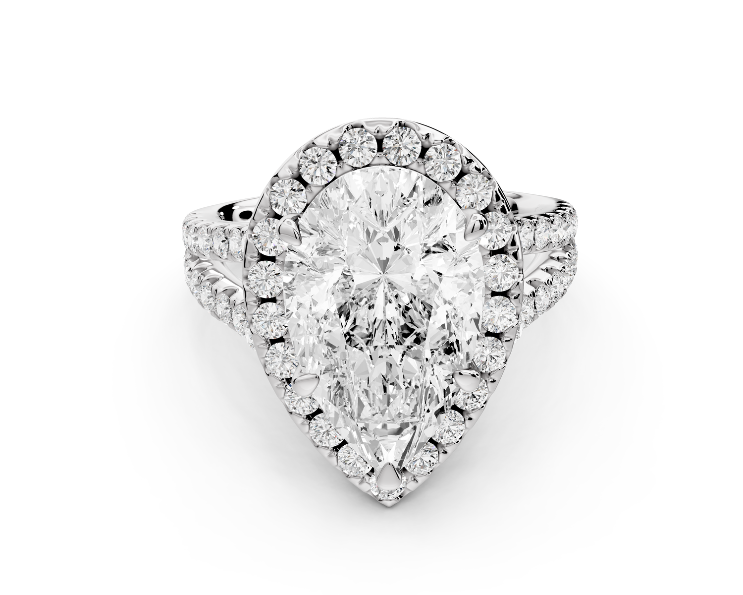 Gabrielle - 4ct 14k white gold pear Diamond Graduated Halo Pavé Split Shank Engagement Ring