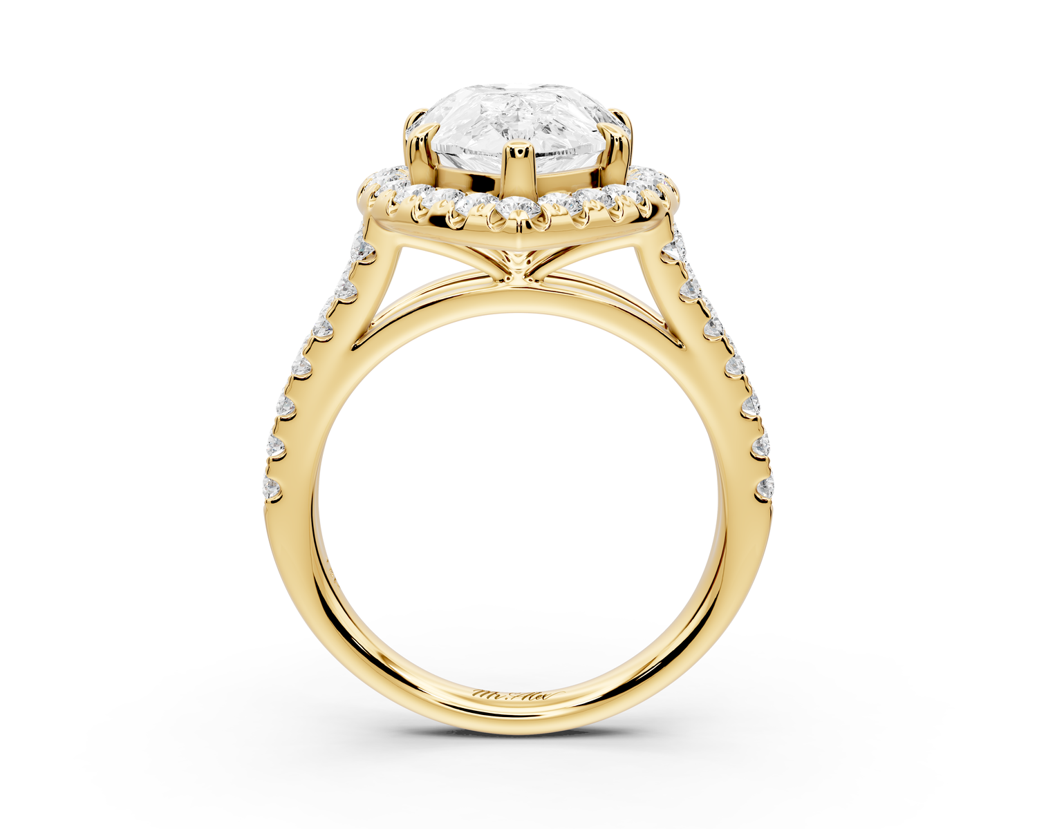 Gabrielle - 4ct 14k yellow gold pear Diamond Graduated Halo Pavé Split Shank Engagement Ring