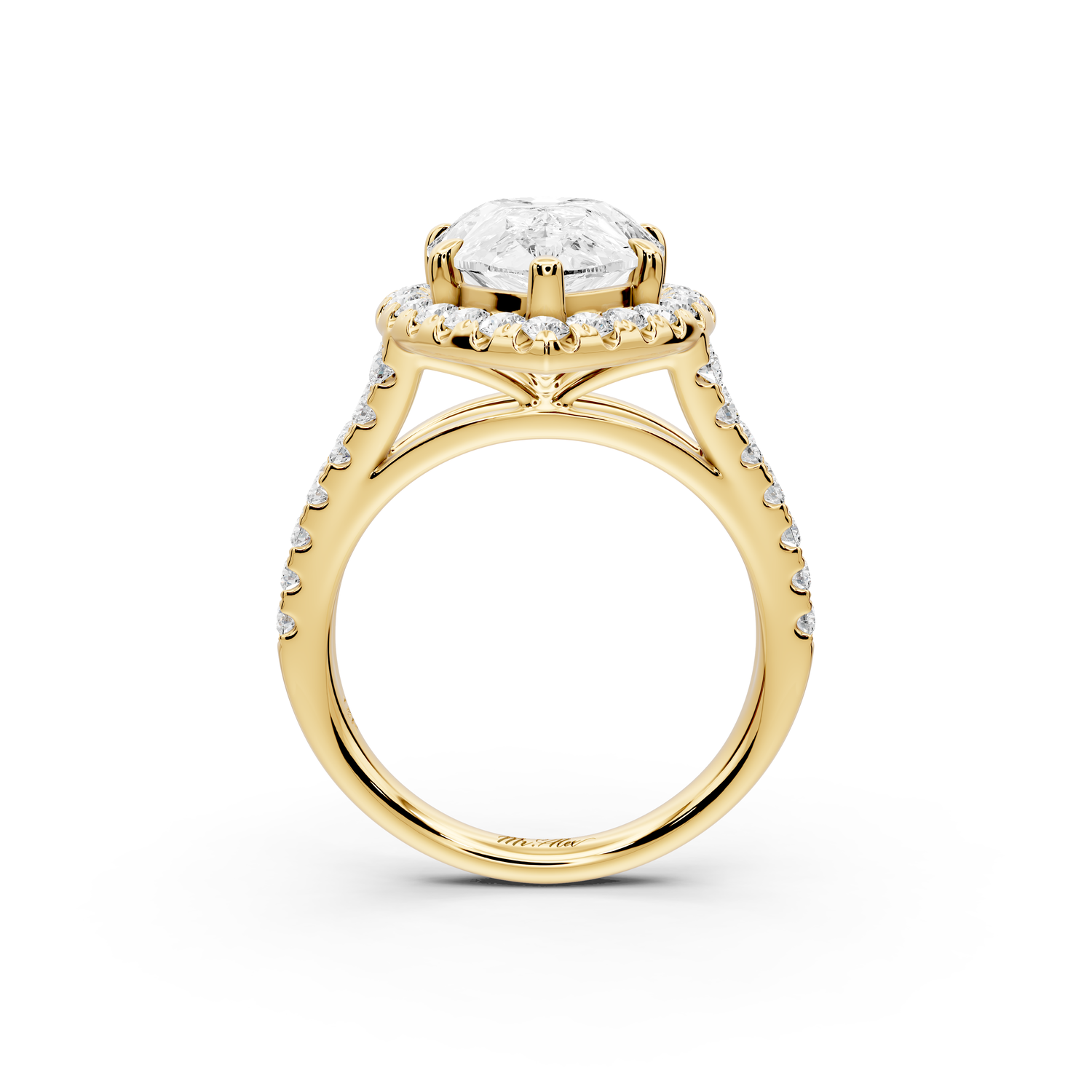 Gabrielle - 4ct 14k yellow gold pear Diamond Graduated Halo Pavé Split Shank Engagement Ring