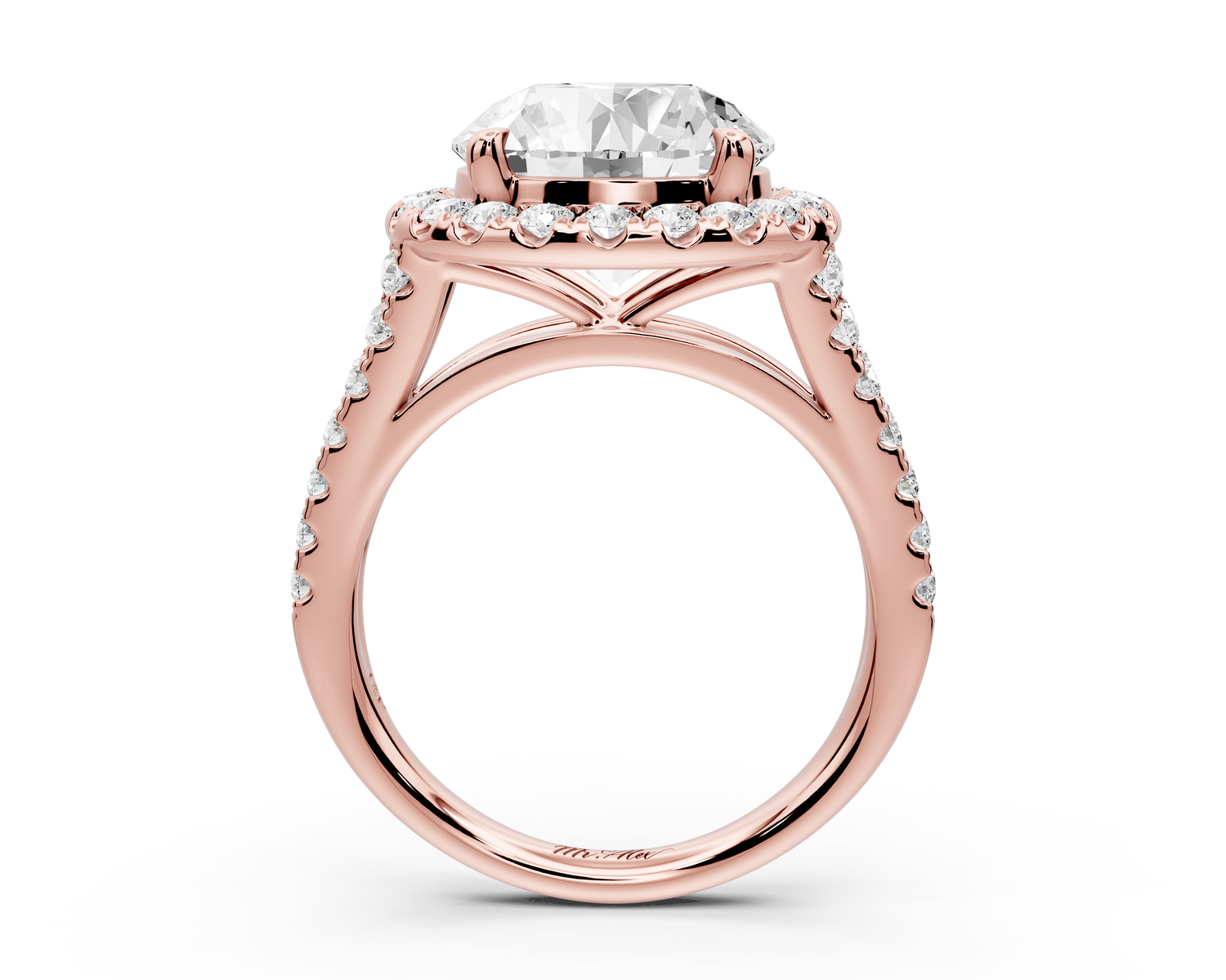 Gabrielle - 4ct 14k rose gold round Diamond Graduated Halo Pavé Split Shank Engagement Ring