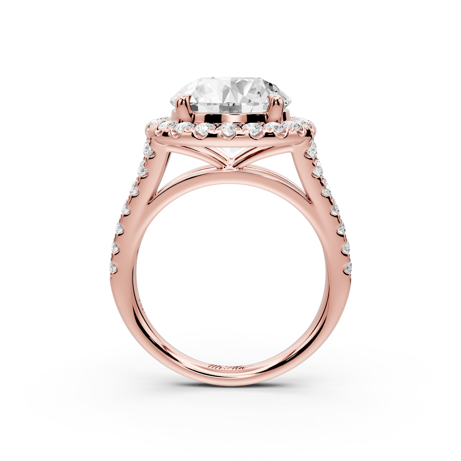 Gabrielle - 4ct 14k rose gold round Diamond Graduated Halo Pavé Split Shank Engagement Ring